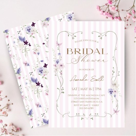 Floral botanical Bridal shower 招待状