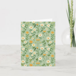 Floral Botanical Green And Yellow Flower Pattern. シーズンカード
