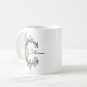 Floral Botanical Monogram | Custom Text Elegant Co コーヒーマグカップ (正面左)