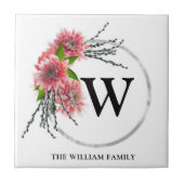 FLORAL BOTANICAL MONOGRAM FAMILY NAME タイル (正面)