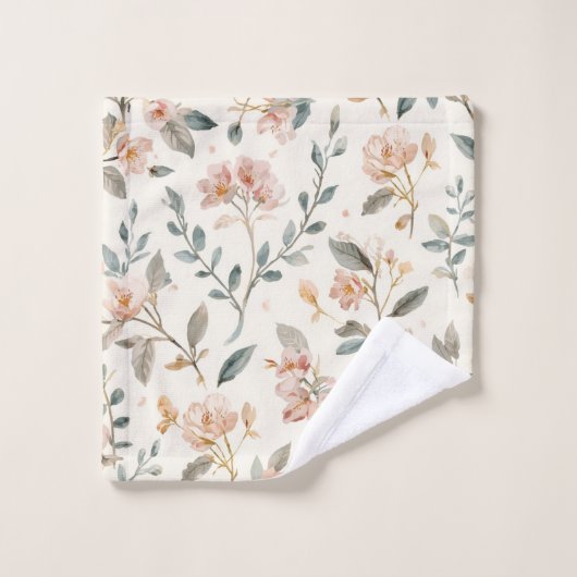 Floral Botanical Watercolor Leaves Beige Painted ウォッシュタオル (ウォッシュタオル)