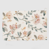 Floral Botanical Watercolor Leaves Beige Painted ゴルフタオル (横)