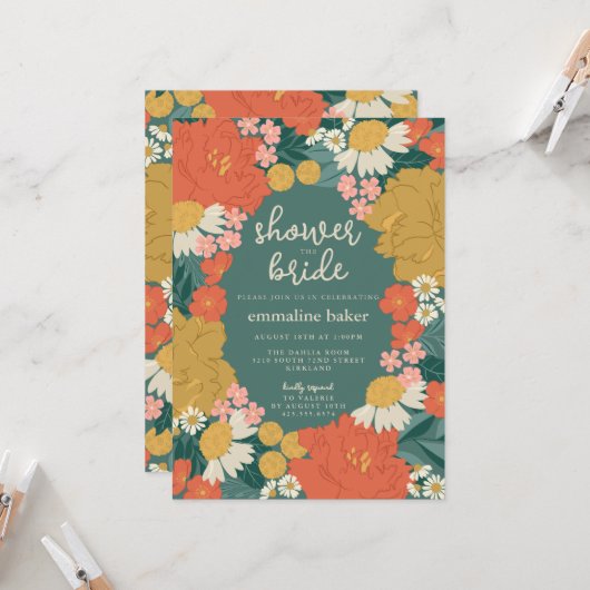 Floral Bouquet Bridal Shower Invitation 招待状 (正面/裏面インサイチュ)