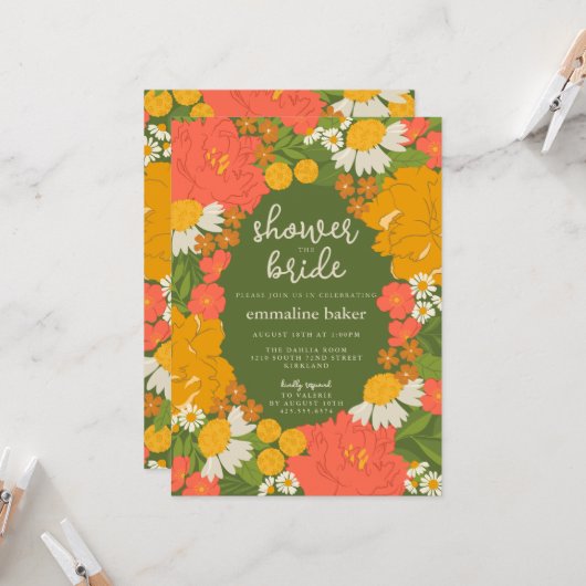 Floral Bouquet Bridal Shower Invitation 招待状 (正面/裏面インサイチュ)