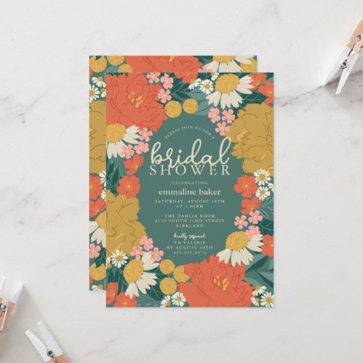 Floral Bouquet Bridal Shower Invitation 招待状 (正面/裏面インサイチュ)