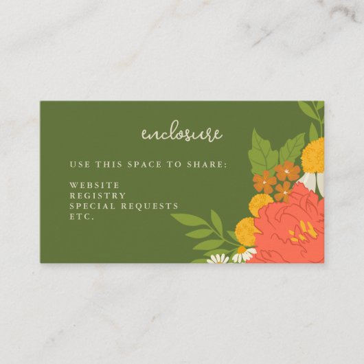 Floral Bouquet Bridal Shower Invitation Insert エンクロージャーカード (正面)
