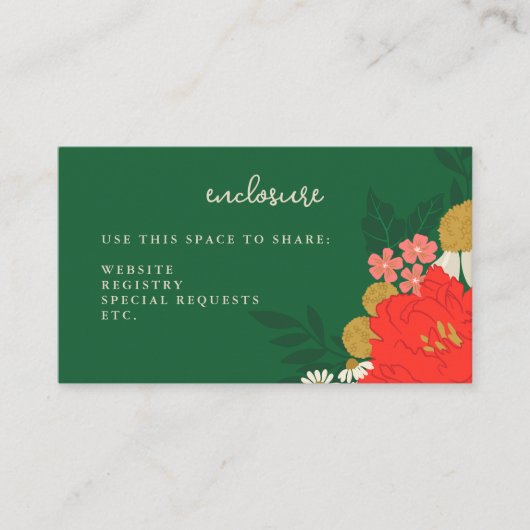 Floral Bouquet Bridal Shower Invitation Insert エンクロージャーカード (正面)