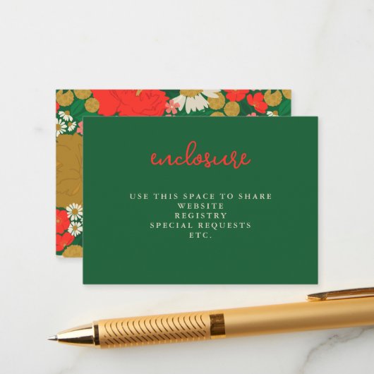 Floral Bouquet Bridal Shower Invitation Insert エンクロージャーカード (正面/裏面インサイチュ)