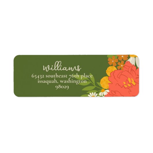 Floral Bouquet Bridal Shower Return Address Label ラベル (正面)