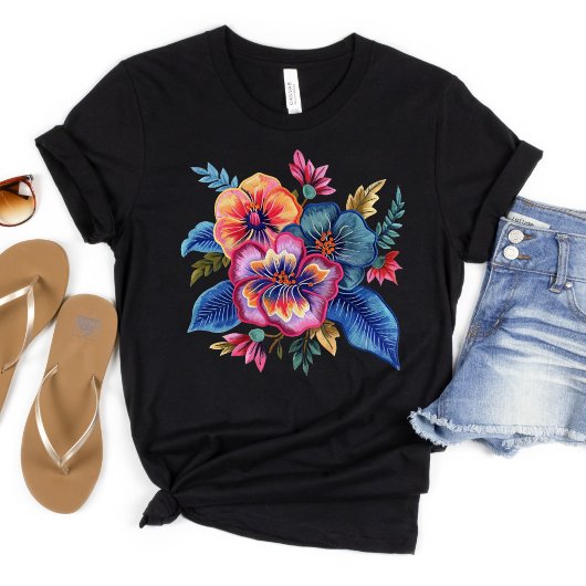 Floral Bouquet Faux Embroidery Yarn Design Tシャツ