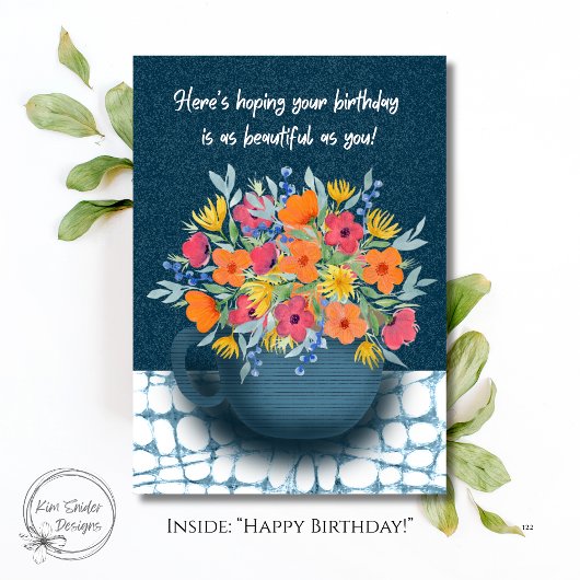 Floral Bouquet in Navy Blue mug Birthday カード