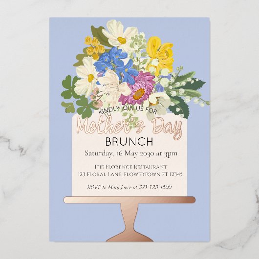 Floral Bouquet Mother's Day Brunch 箔招待状 (正面)