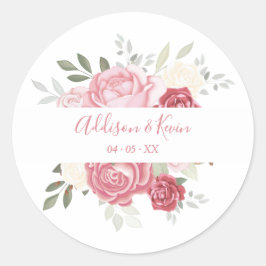 Floral Bouquet Pink Shades Wedding ラウンドシール