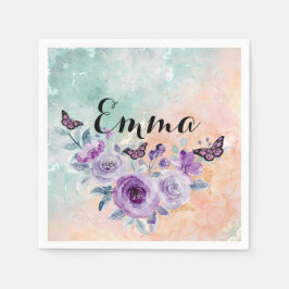 Floral bouquet purple garden スタンダードカクテルナプキン