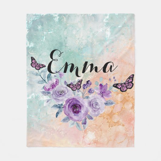 Floral bouquet purple garden フリースブランケット (正面)