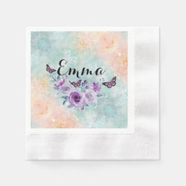 Floral bouquet purple garden 縁ありカクテルナプキン