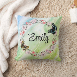 Floral bouquet romantic serenity butterflies クッション