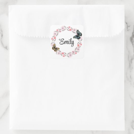 Floral bouquet romantic serenity butterflies スクエアシール (バッグ)