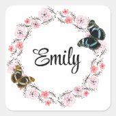 Floral bouquet romantic serenity butterflies スクエアシール (正面)