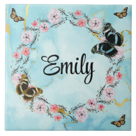 Floral bouquet romantic serenity butterflies タイル