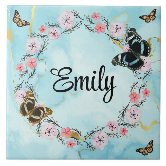 Floral bouquet romantic serenity butterflies タイル (正面)