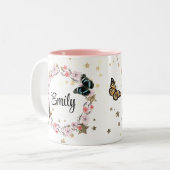 Floral bouquet romantic serenity butterflies ツートーンマグカップ (正面左)