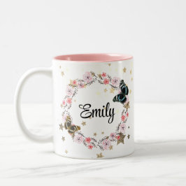 Floral bouquet romantic serenity butterflies ツートーンマグカップ