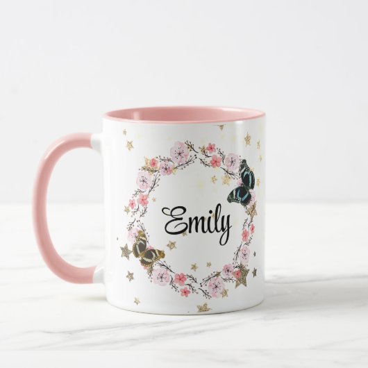 Floral bouquet romantic serenity butterflies マグカップ (左)