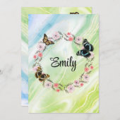 Floral bouquet romantic serenity butterflies 招待状 (正面/裏面)