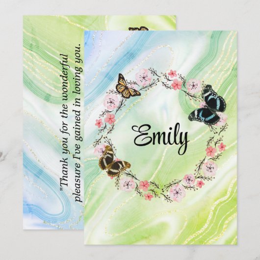 Floral bouquet romantic serenity butterflies 招待状 (正面/裏面)