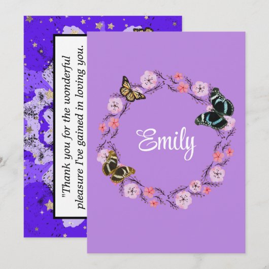 Floral bouquet romantic serenity butterflies 招待状 (正面/裏面)