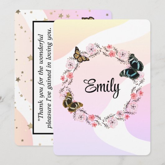 Floral bouquet romantic serenity butterflies 招待状 (正面/裏面)