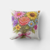 Floral Bouquet - Scribbled Style Art クッション (正面)