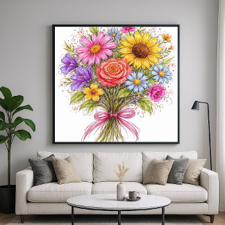 Floral Bouquet - Scribbled Style Art ポスター