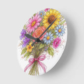 Floral Bouquet - Scribbled Style Art ラウンド壁時計 (傾斜)