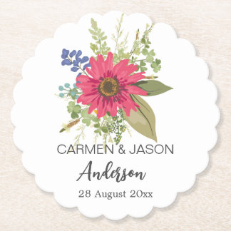  Floral Bouquet Wedding Custom Name ペーパーコースター