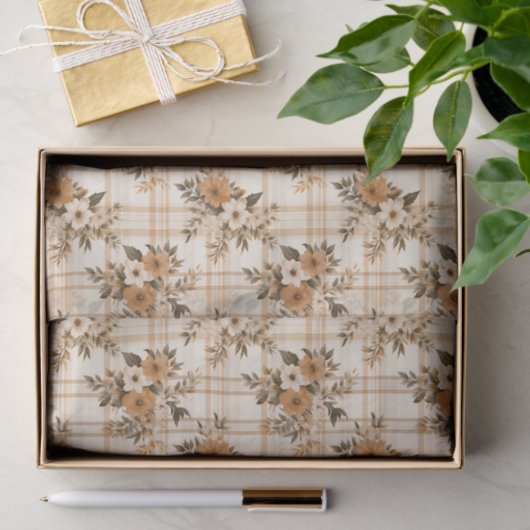 Floral Bouquets and Autumn Plaid 3 Sheets 薄葉紙 (ギフト)