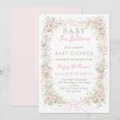 Floral Bow Baby in Bloom Girl Baby Shower 招待状 (正面/裏面)
