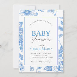 Floral bow boy baby shower invitation 招待状