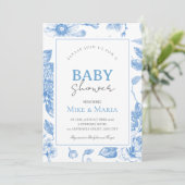 Floral bow boy baby shower invitation 招待状 (スタンド正面)