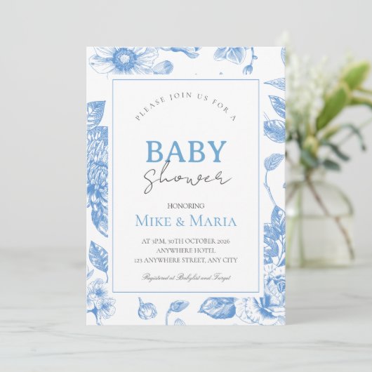 Floral bow boy baby shower invitation 招待状 (スタンド正面)