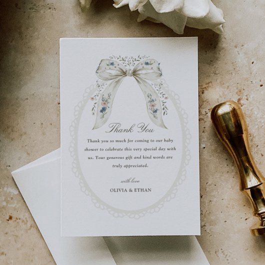 Floral Bow Cottage Baby Shower サンキューカード