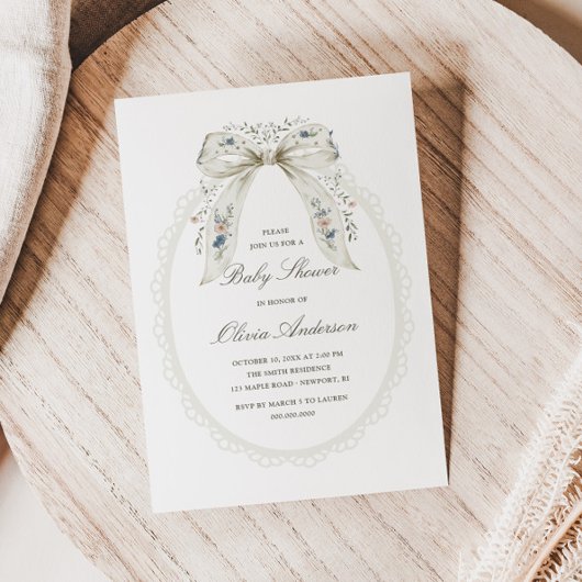 Floral Bow Cottage Baby Shower 招待状