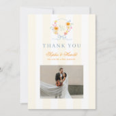 Floral Bow Crest Monogram Spring Wedding サンキューカード (正面)