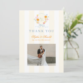 Floral Bow Crest Monogram Spring Wedding サンキューカード