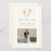 Floral Bow Crest Monogram Spring Wedding サンキューカード (正面/裏面)