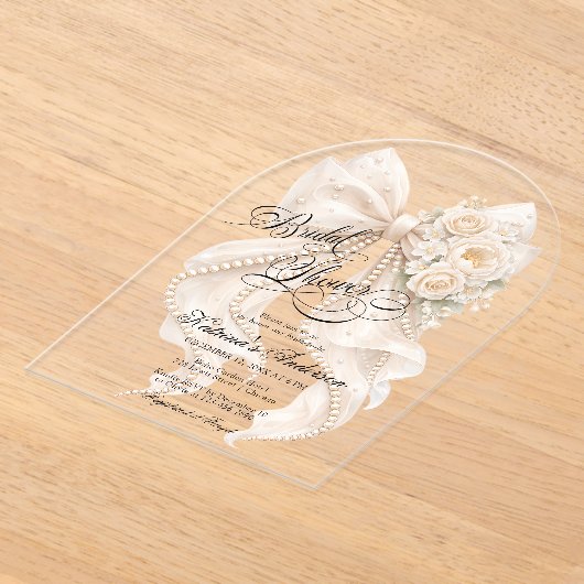 Floral Bow Elegant Bridal Shower  アクリル招待状 (レイダウン)