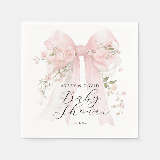 Floral Bow Elegant Flower Girl Baby Shower スタンダードカクテルナプキン (正面)