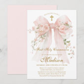 Floral Bow First Holy Communion Invitation 招待状 (正面/裏面)
