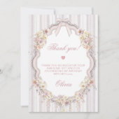 Floral Bow Girl 1st Birthday Photo Thank You Card サンキューカード (正面)